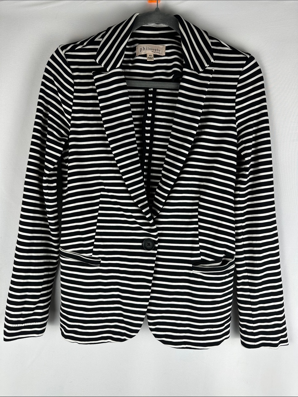 Philosophy Black & White Striped Cardigan Button Blazer